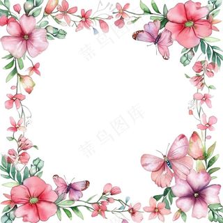 春天粉色花环水彩插画免抠