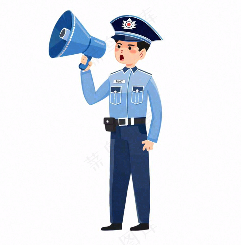警察拿着喇叭宣传卡通人物插画免抠(1024x1040)