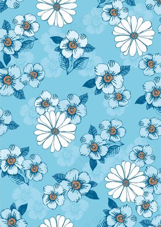 蓝色系 花卉印花图案
