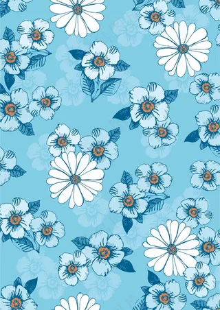 蓝色系 花卉印花图案