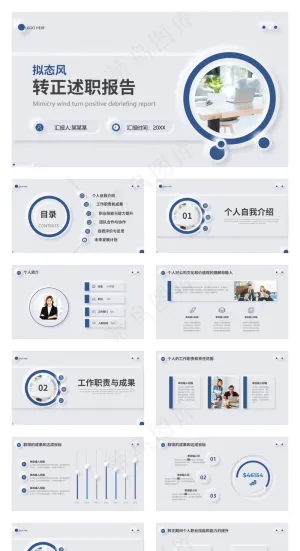 拟态风转正述职报告PPT模板预览图
