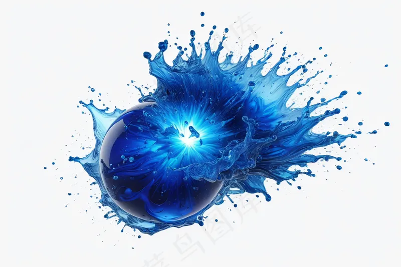 白色背景一团蓝色炽热液体爆炸了图片