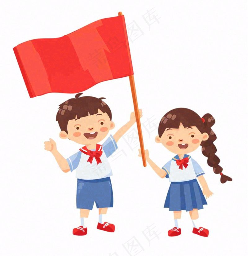 学生拿着旗帜红旗青少年青年国庆卡通插画免抠(1024x1056)