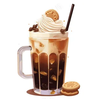 巧克力珍珠奶茶奶盖奶油饼干卡通插画免抠
