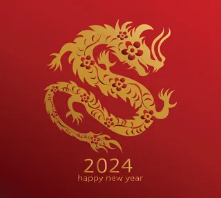 红色背景金色龙2024龙年春节素材图