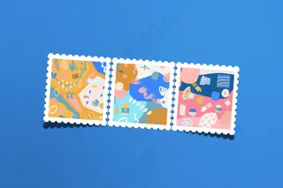 蓝色背景邮票样机12