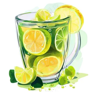 青柠檬茶果汁汽水饮料卡通插画免抠