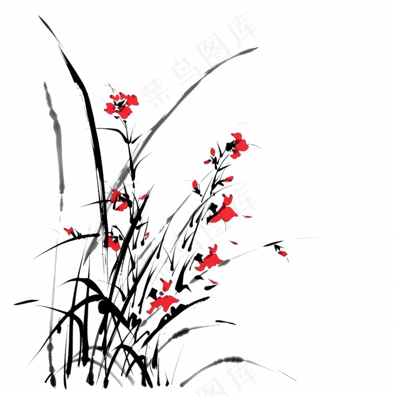 兰花水墨画中国风彩绘插画免抠(1024x1024)
