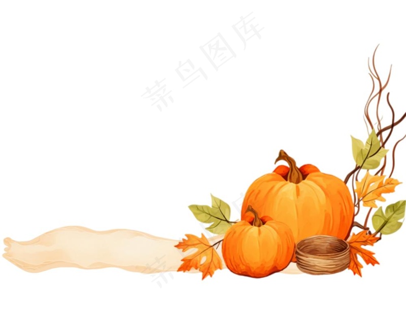 秋季南瓜作物枫叶边框感恩节黄色卡通插画免抠