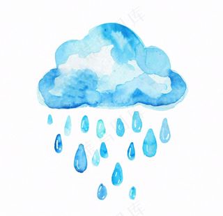 乌云下雨天气水彩卡通插画免抠
