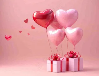 粉色情人节爱心气球礼盒礼物七夕背景