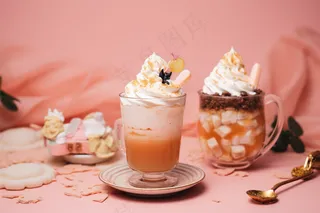 奶油奶茶饮料下午茶美食甜点摄影图