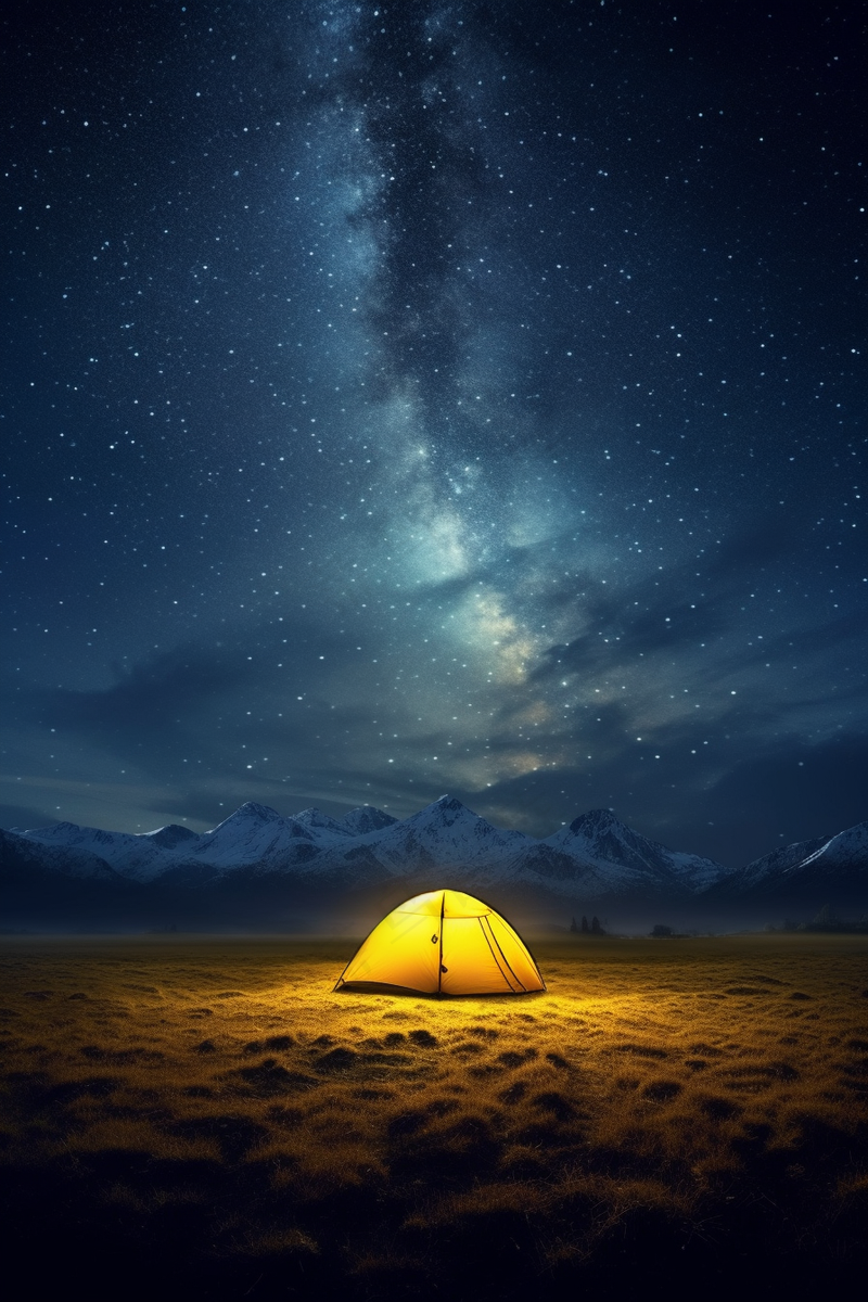 星空下的帐篷露营野外摄影图 