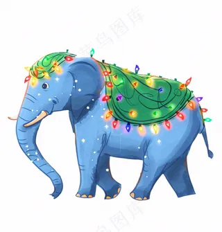 大象蓝色象云南节日装饰动物卡通插画免抠