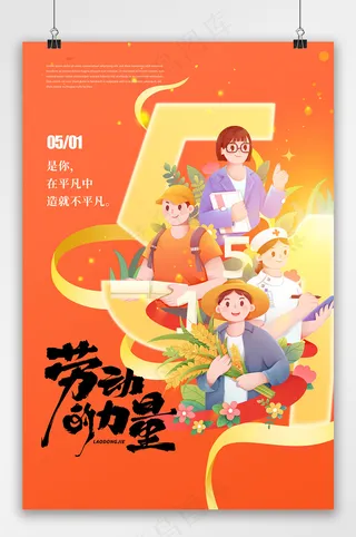 大字劳动的力量五一劳动节海报