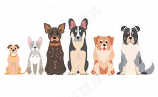 小狗宠物狗做成一排卡通插画免抠