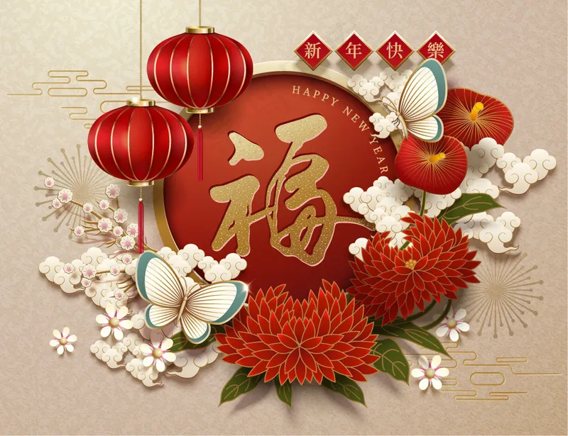 春节插画海报ai矢量模版下载