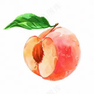 水蜜桃桃子水果水彩插画免抠