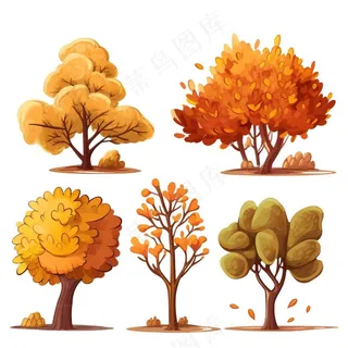 秋天黄了树木卡通插画元素免抠