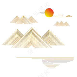 山水波浪祥云中式国风线条9免扣素材