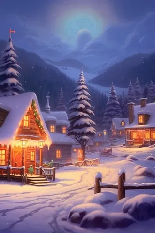 雪景夜晚小屋圣诞雪路背景