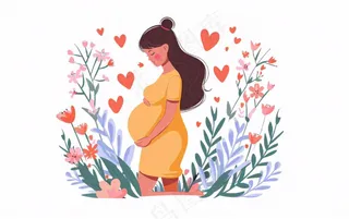 孕妇妈妈育儿鲜花拥促人物卡通插画免抠