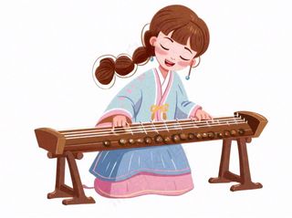 中国传统乐器弹奏古筝琵琶中国风古装女孩人物卡通插画免抠