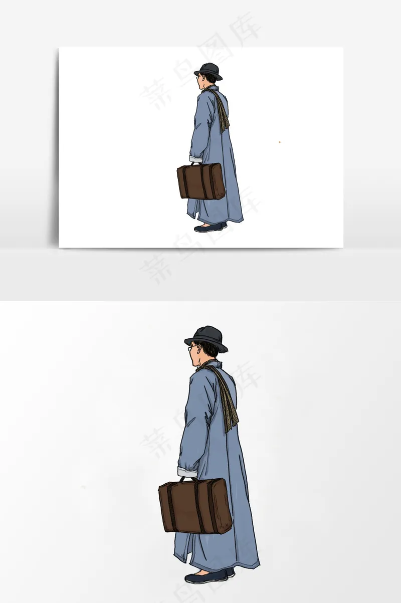 插画丨国风人物丨赶路者002丨PPT插图psd模版下载
