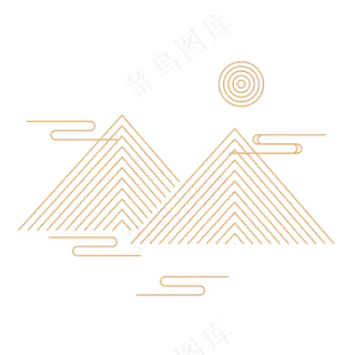 山水波浪祥云中式国风线条16免扣素材