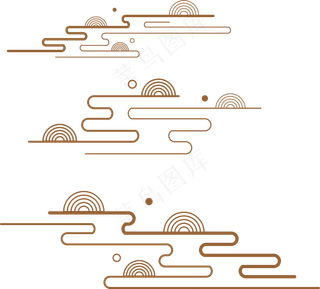 山水波浪祥云中式国风线条40免扣素材