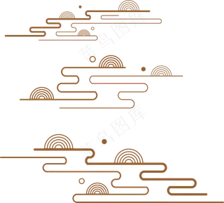山水波浪祥云中式国风线条40免扣素材