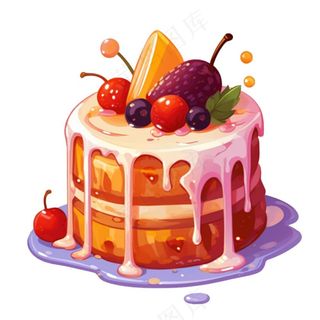 蛋糕美味甜点水果冰淇淋蛋糕生日卡通插画免抠