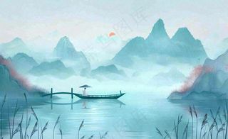 白露中国山水画古风芦苇水墨画寒露背景