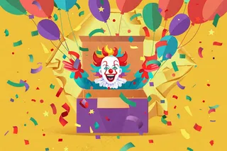 小丑搞怪马戏团游乐园愚人节气球彩带庆祝卡通插画背景