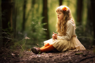 森林阳光下的绿色森系精灵女孩摄影图