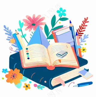 书本阅读日植物花朵学习工具卡通插画免抠
