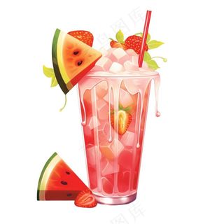 西瓜汁冰镇饮料水果茶卡通插画插图免抠