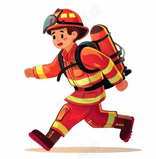 消防员救火灭火劳动人物卡通插画免抠
