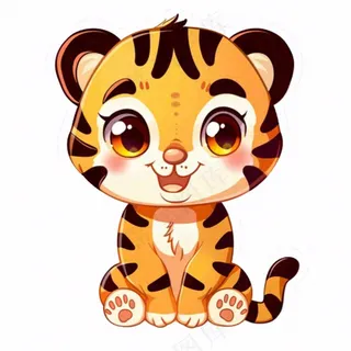 老虎王动物卡通插画免抠