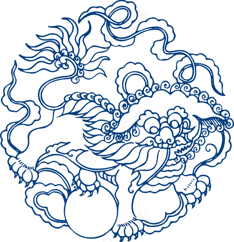 古代青花瓷图案花纹中国风图案祥云纹理传统图腾PNG免扣素材