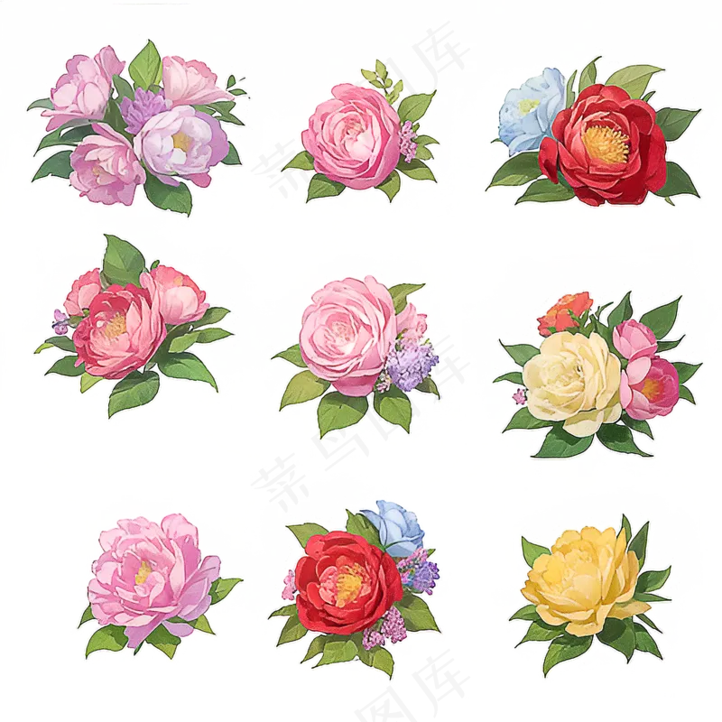 红色黄色粉色玫瑰花免抠素材5