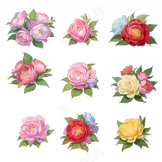 红色黄色粉色玫瑰花免抠素材5