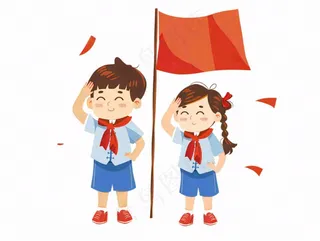 学生升旗帜红旗国庆人物卡通插画免抠