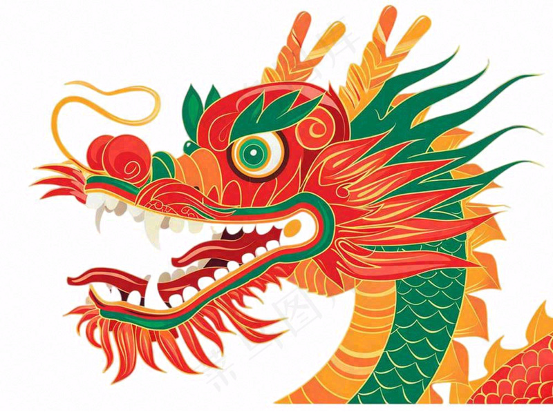 中国龙动物国潮风插画免抠(1264x944)