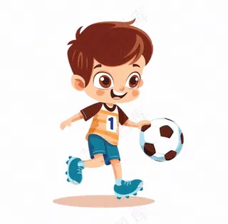 踢足球小运动员卡通插画免抠