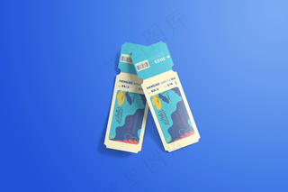 蓝色背景长方形可撕门票样机21