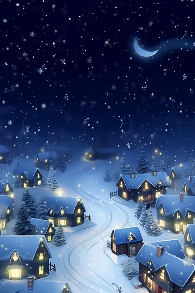雪景夜晚圣诞平安夜背景(896x1344)