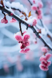 冬季梅花白雪覆盖红梅花摄影图