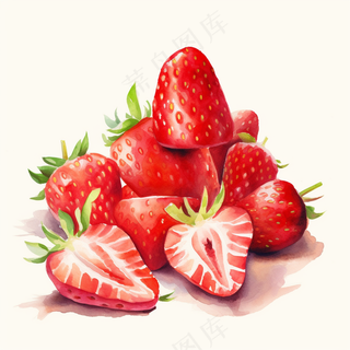 草莓水果水彩插画素材