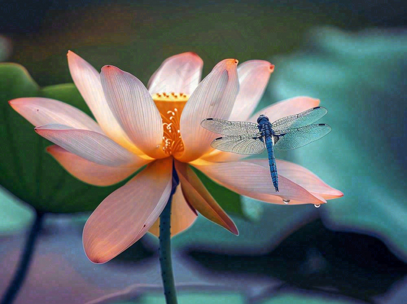 夏至荷花荷叶蜻蜓立上头绿色立夏大暑处暑摄影图